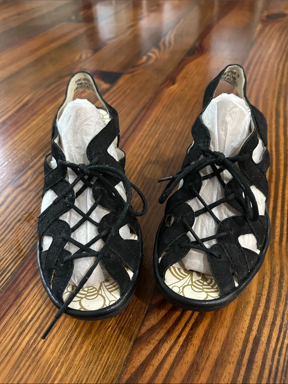 Fly London Black Suede Lace-Up Wedge Sandals